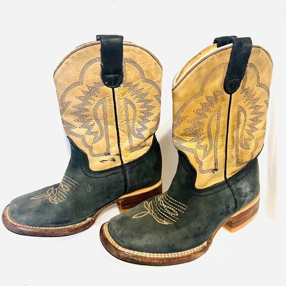 Red Hawk Boot Co.  Cowboy Boots Square Toe Leather-Unisex-Tan/Teal-Mexico-10? - Picture 7 of 16